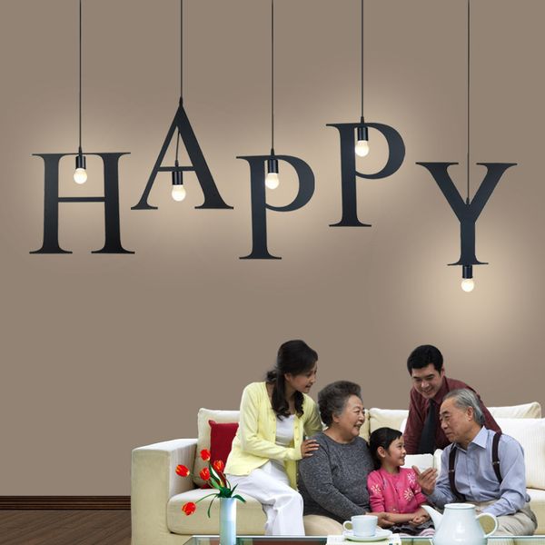 

diy письмо light творческий подвесные светильники нордик железа привело лампа e27 ночник для кухни бар алфавитом подвески осветительной арма