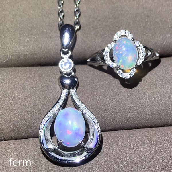 

kjjeaxcmy exquisite jewelry 925 sterling silver inlaid opal women's jewelry suit ring pendant 2 sets, Black