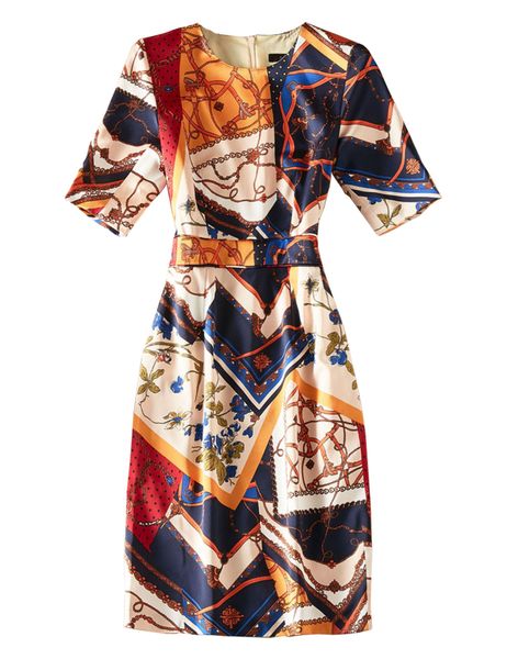 

geometric print women sheath dress round neck half sleeve dresses 049a721, Black;gray
