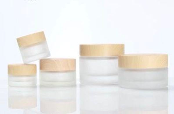 

frosted glass cream jar with wood lid makeup skin care lotion pot cosmetic container packaging bottles 5g 10g 15g 30g 50g