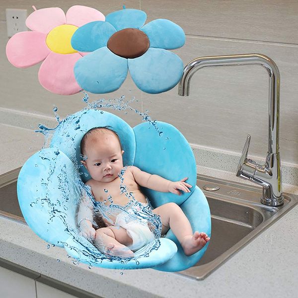 

80*80cm baby shower blooming flower newborn bathtub foldable lotus cushion skin bath pad play mat portable bath tub soft seat