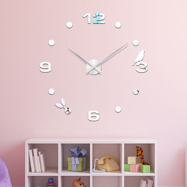 

large 48 inch modern diy black cat bird quartz wall clocks home decor orologio muro living room creative watch wall in