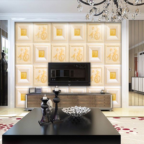 

chinese blessing soft leather texture large mural living room tv film and television background wall paper 3d stereo seamless hd wallpaper