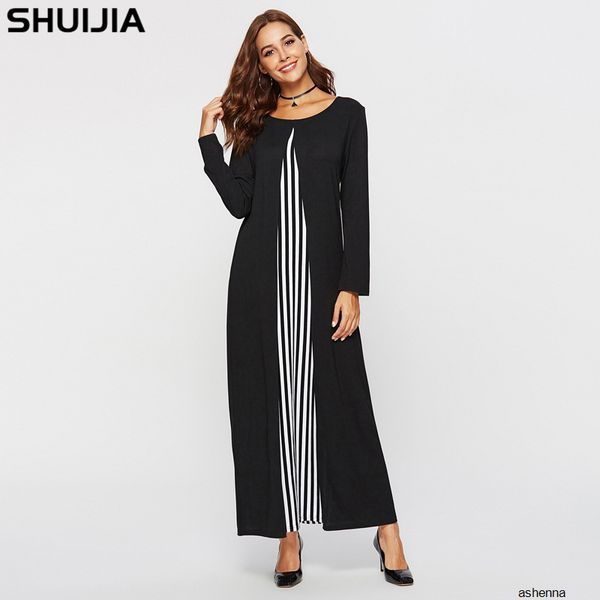 

womens designer striped stitching dress autumnj4bp, Black;gray
