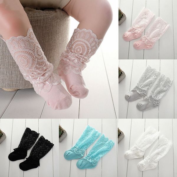 

for 0-3y baby girls kids cute pile socks cotton lace floral long tutu socks knee high sock fashion good-looking boutique, Pink;yellow