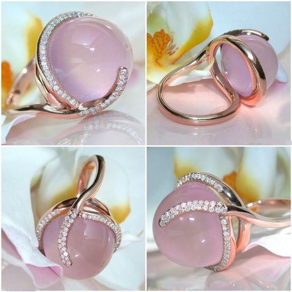 

14k rose gold moonstone diamond ring for women oval pink z bizuteria anillos wedding gemstone jewelry 14k cirle ring box