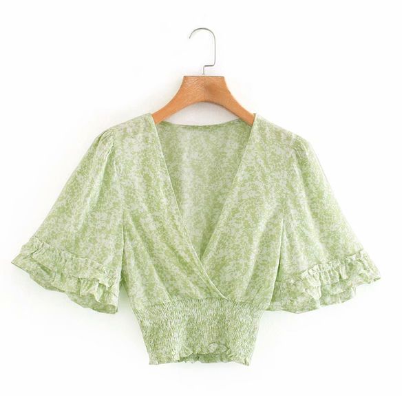 

women print blouses shirts 2020 new summer short sleeve v-neck tunic shirt smock female elegant street camisa blusas, White