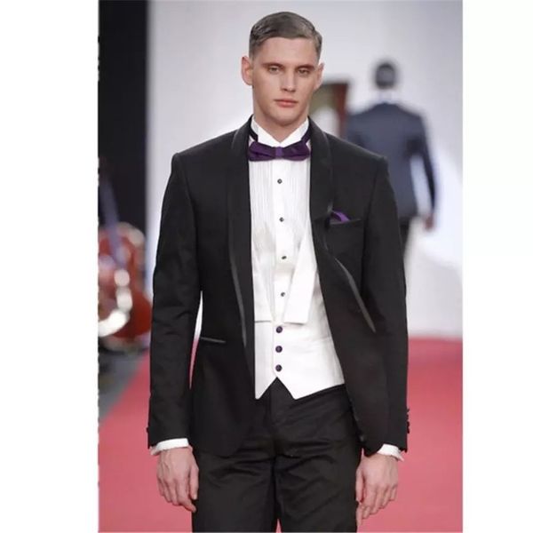 

fashion black groom tuxedos shawl lapel slim fit men wedding tuxedos men jacket blazer excellent 3 piece suit(jacket+pants+tie+vest) 820, Black;gray
