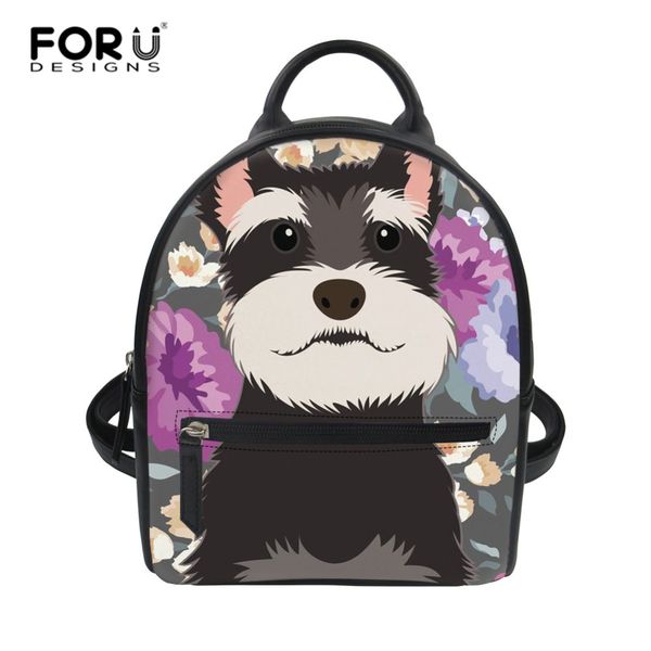 

forudesigns schnauzer printed college mini shoulder bag pu leather backpack fashion girl small backpack female bag