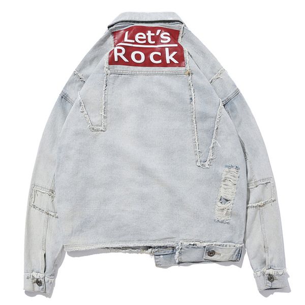 

hip hop loose denim jacket men 2019 hole print jeans coat for boy 2019 autumn clothing j0243, Black;brown