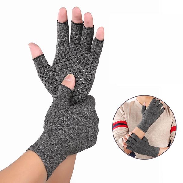 

1 pair size s/m/l hands arthritis gloves cotton therapy compression gloves circulation grip hand arthritis joint pain relief, Black;red