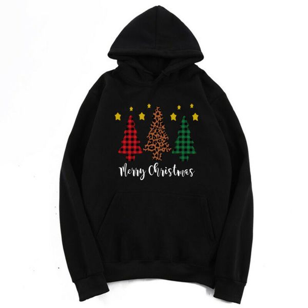 

fashion women's long sleeve hoodied hoodies xmas christmas tree sweatshirt winter casual pullover jumper, Black
