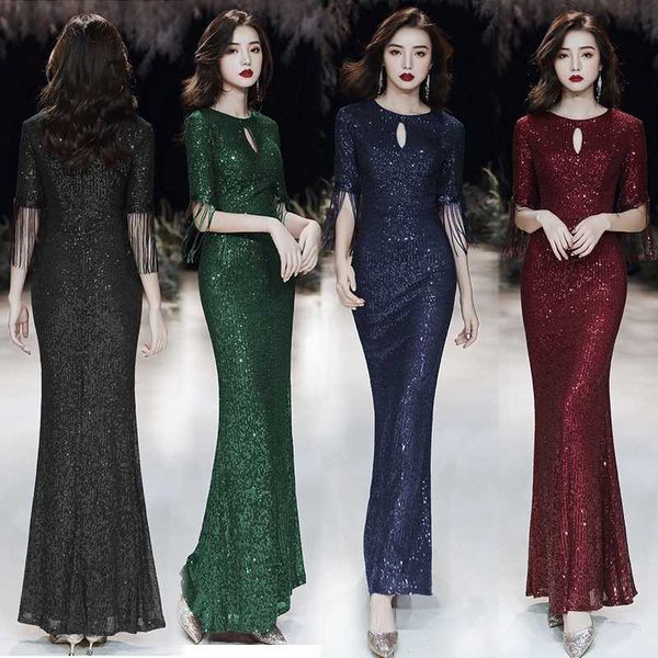 

banquet dresses new noble temperament sequined fishtail long elegant aristocratic dress, Black;gray