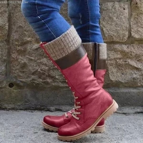 

2019 leather women boots autumn winter chunky ladies boots for women shoes winter botines mujer, Black