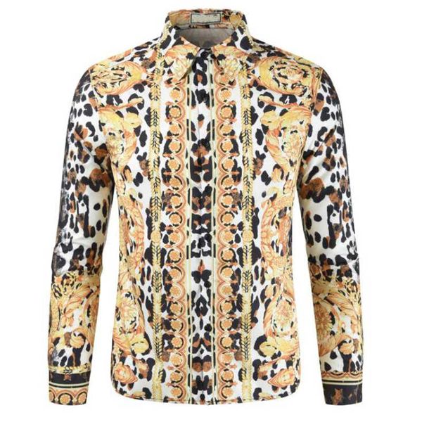 

leopard print men shirt long sleeve streetwear luxury floral mens dress shirts hip hop camisa social masculina 3xl, White;black