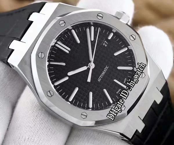 

41mm 15400or cal.3120 automatic mens watch steel case black texture dial sapphire dive black date leather watches edition b02f-b2, Slivery;brown
