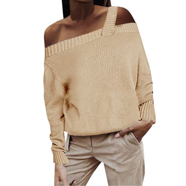

fashion off shoulder knitted sweater women winter autumn solid sling long sleeve pullovers jumpers knitwear roupas feminino, White;black