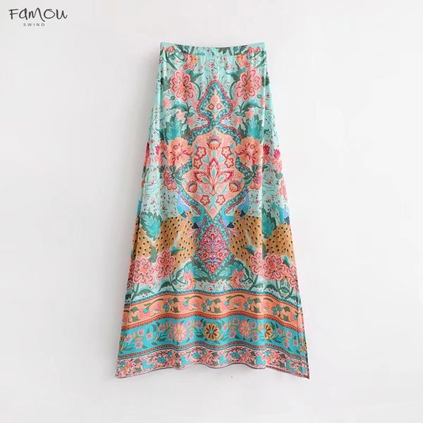 

Peacock Chic Vintage Floral Print Long Skirt Women 2019 Fashion Side Slit Zipper Summer Beach Skirts Casual Saias Mujer