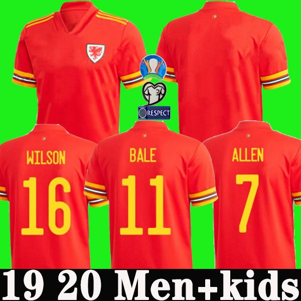 

new euro wales soccer jersey european cup 2020 bale allen james ben davies wilson camisetas national team 19 20 home red football shirt, Black;yellow