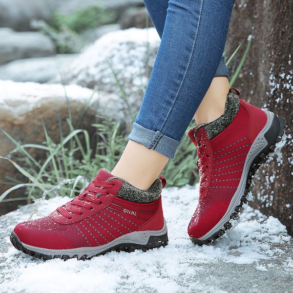 

new outdoor women's winter hiking shoes with fur plush insole winter trekking shoes female comfortable walking boots for girls