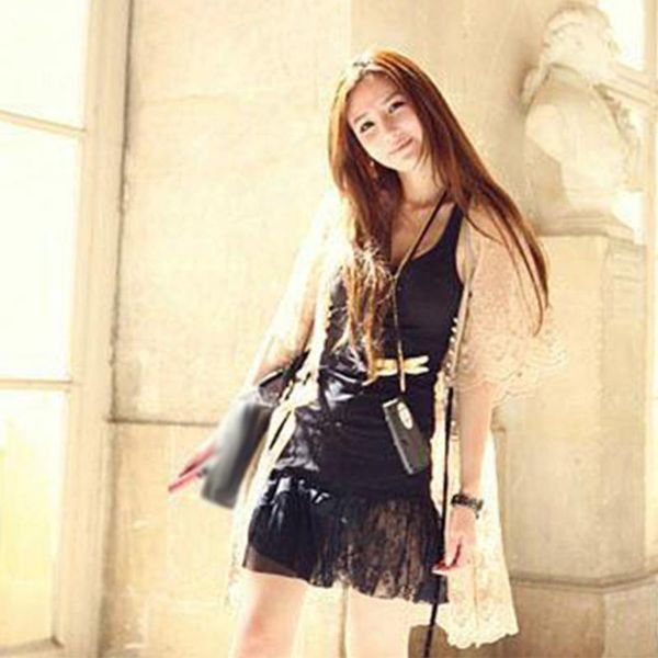 

lace long sleeve loose party floral printed vacation summer crochet vintage women cardigan, White