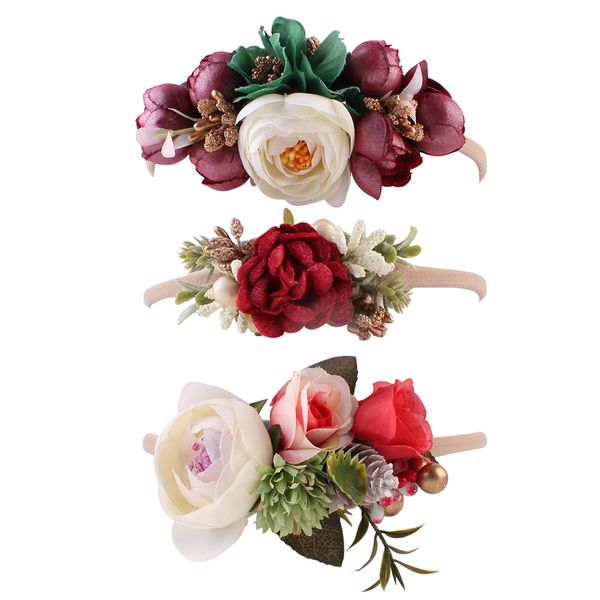 

3 Colors Baby Girl Flexibility Flower Headband European and American baby hairband photo-taking headband hair band children camellia wreath