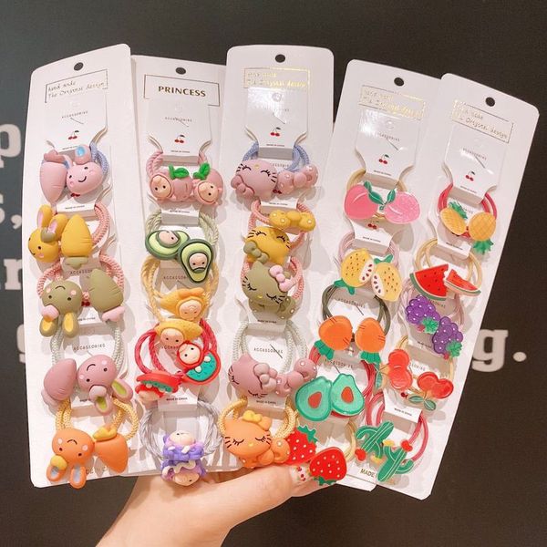 

10pcs/set cute fruit ponytail holder headwear cartoon elastic hair bands girls scrunchies kids hair accessories baby animals, Slivery;white