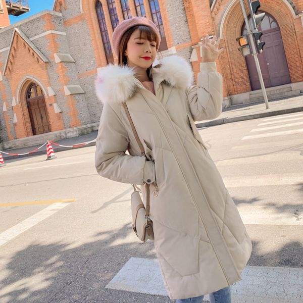 

korea's south east gate fall new down dress women's loose knee cotton coat, Black