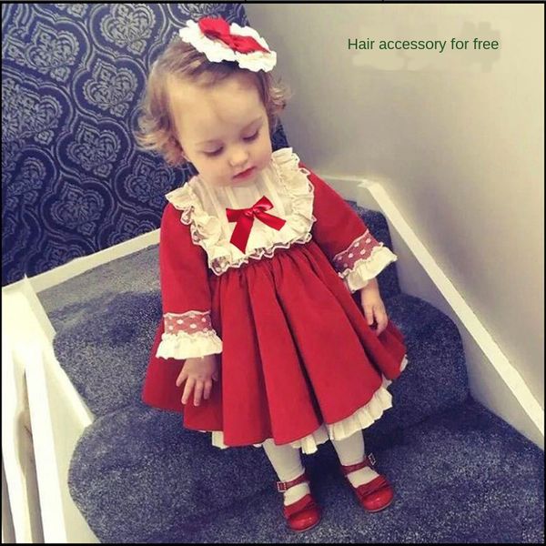 

2020new girl's gown children's clothing girls' princess dress baby birthday red wedding christmas dress girl quality sweet, Red;yellow