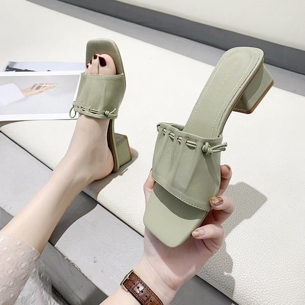 

rubber flip flops slippers casual high-heeled shoes lady summer woman square toe slipers women slides med hawaiian, Black