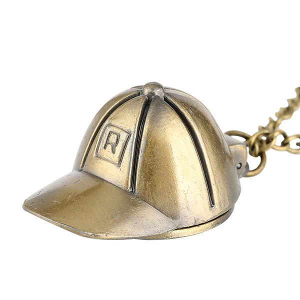 

vintage fashion cool cap pattern pocket watch hat quartz analog necklace chain watches for men boy relogio de bolso, Slivery;golden