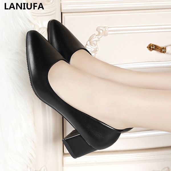 

fashion women pumps high heels shoes women classics casual pointed toe platform square heel office dress shoes woman y043, Black