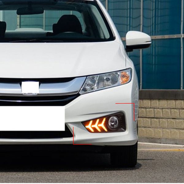 

cscsnl 1 pair for city grace 2015 2016 2017 led daytime running light yellow turn signal relay waterproof 12v drl fog lamp