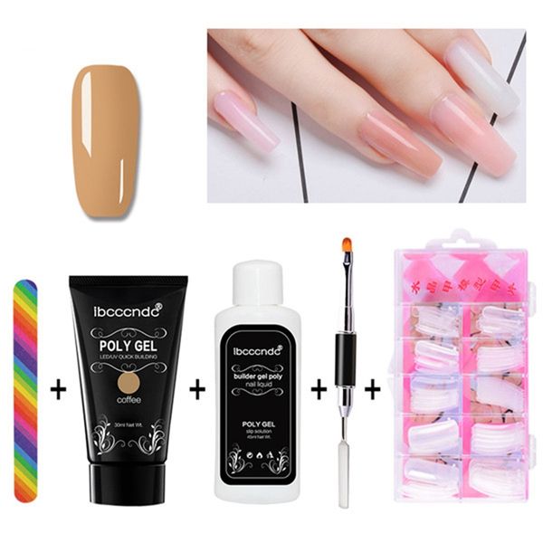

ibcccndc poly gel varnish set nail polish polygel kit quick builder extension hard gel camouflage uv led lacquer brush nail tips, Red;gold