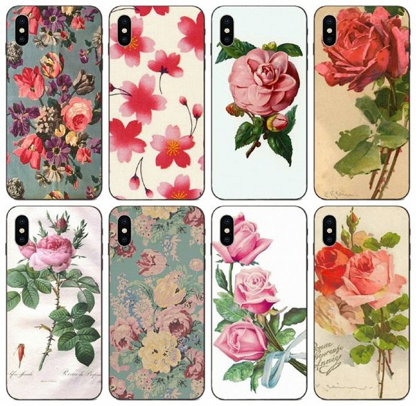 

tongtrade] cartoon vintage floral image design flowers case for iphone 11 pro x xs max 8s 7s 6s 5s plus galaxy note 8 9 huawei y9 p30 case