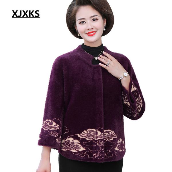 

xjxks 2019 autumn winter new high-end mink cashmere women's coat fashion loose plus size cardigan women's woolen coat, Black