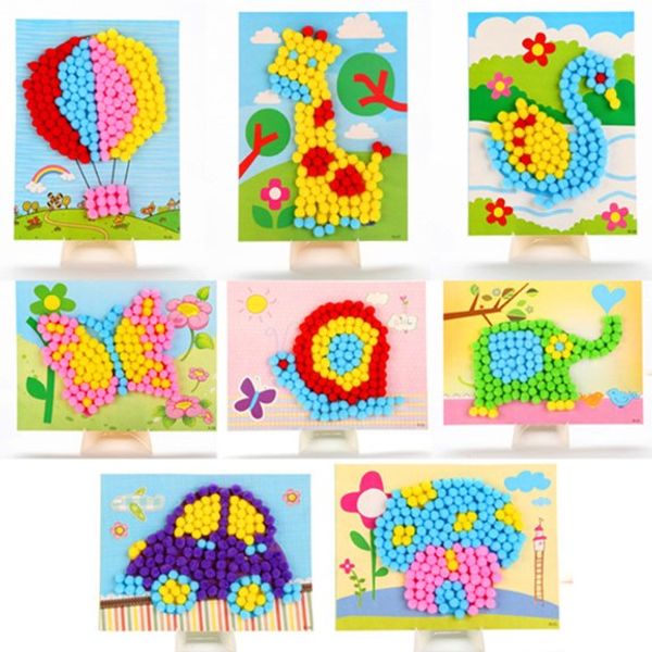 

children handmade material baby kids creative diy plush ball painting stickers cartoon puzzles toy bs138