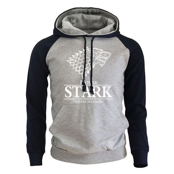 

men autumn hoodies house stark the song of ice and fire winter is coming men's cotton sportswear game of thrones casual sweatshirt, Black