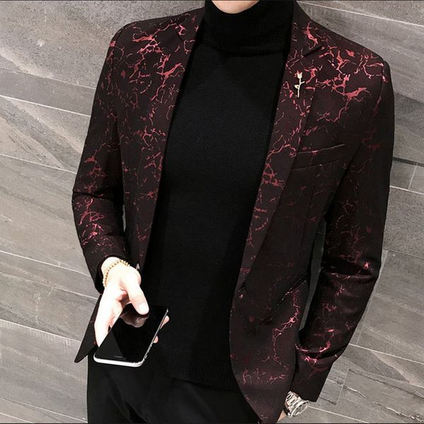

slim bleiser masculino 2019 winter casual fit floral suit mens flower blazer party dress outfit pantalon trendy blaser masculino, White;black