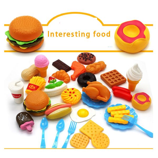 

children's play house simulation kitchen food burger pizza combination 35 sets educational toy gift
