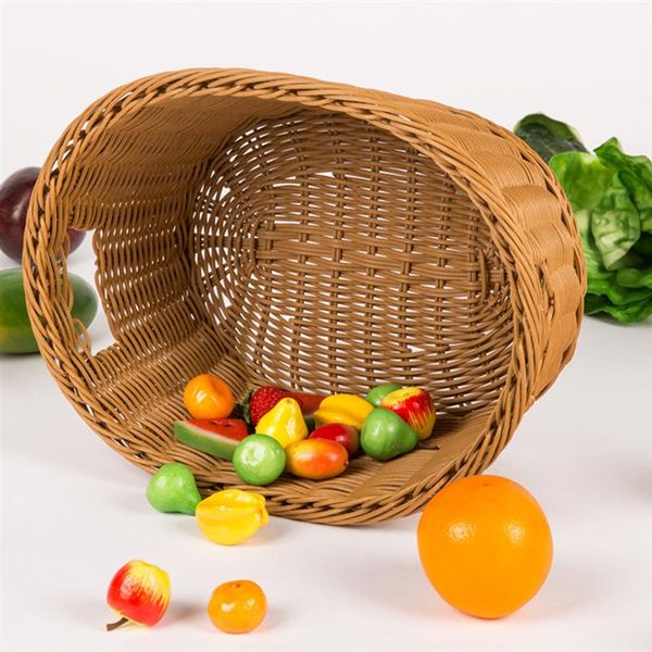 

imitation rattan storage basket household oval woven basket portable fruit vegetables open hand hole denier shape