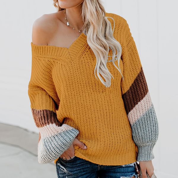 

women winter sweater warm pull cachemire femme v-neck pullover color block patchwork long sleeve knitted sweater jumper, White;black
