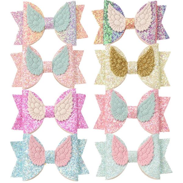 

45pcs glitter bows 3inch sequin hair bows with wings sparkly hair accessories fashion hairclip headwrap accessory, Slivery;white