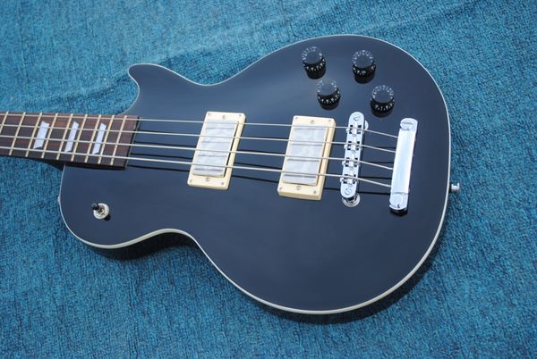

custom manufacturer 4 strings lp electric bass guitar, black , chromium hardware lp bass guitar, ing