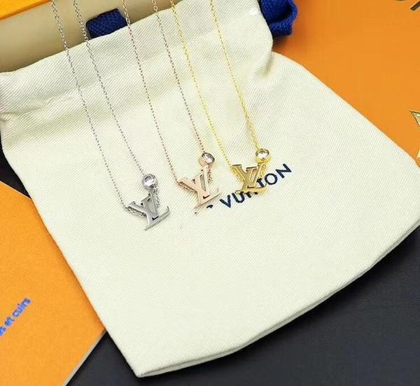 

l luxury design necklace diamond necklace fashion couple necklace personalized supply box, Silver