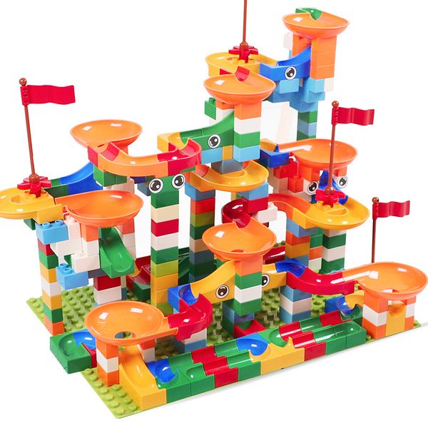 

74-296 pcs marble run race maze balls track building blocks abs funnel large bricks compatible duplo children's gifts