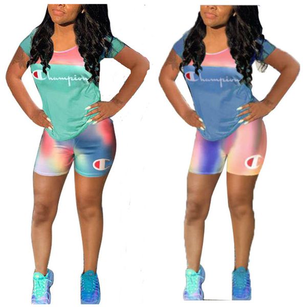 

Gradient color women champion track uit ummer ca ual port uit hort leeve t hirt hort pant 2 piece outfit jogger et a41601