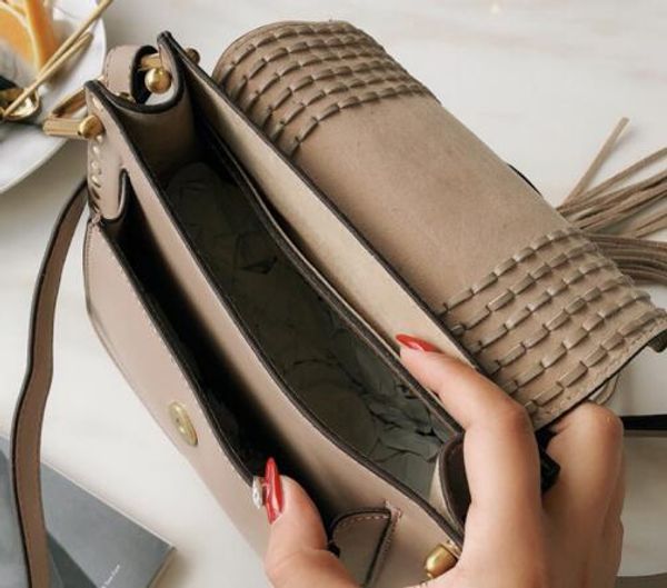 

classic vintage woven saddle bag women designer handbags purses suede braided cowhide rivet tassel shoulder bags crossbody messenger bag