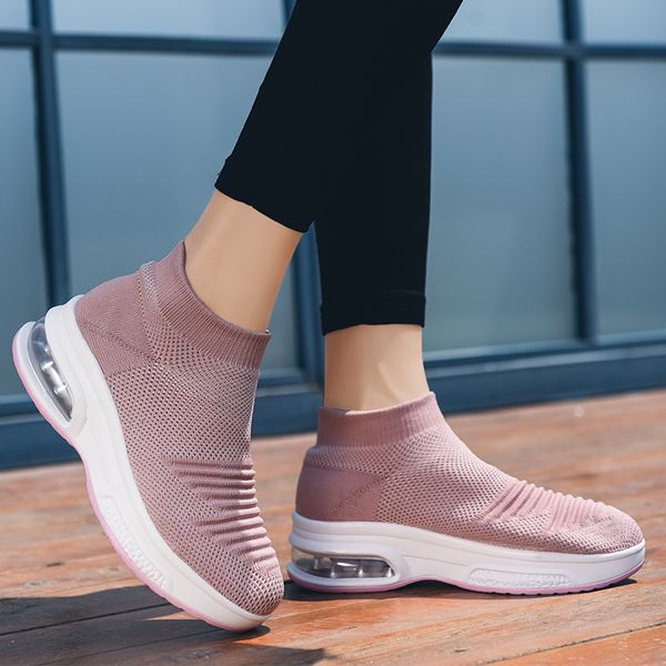 

cushion sole women's sock running shoes lightweight outdoor thick bottom walking shoes pink female sports jogging fitness