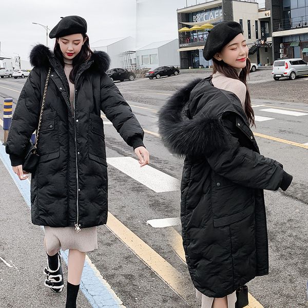 

cotton-padded clothes women's p shoot 2019 winter new style korean-style fashion thick long over-the-knee large fur collar d, Blue;black